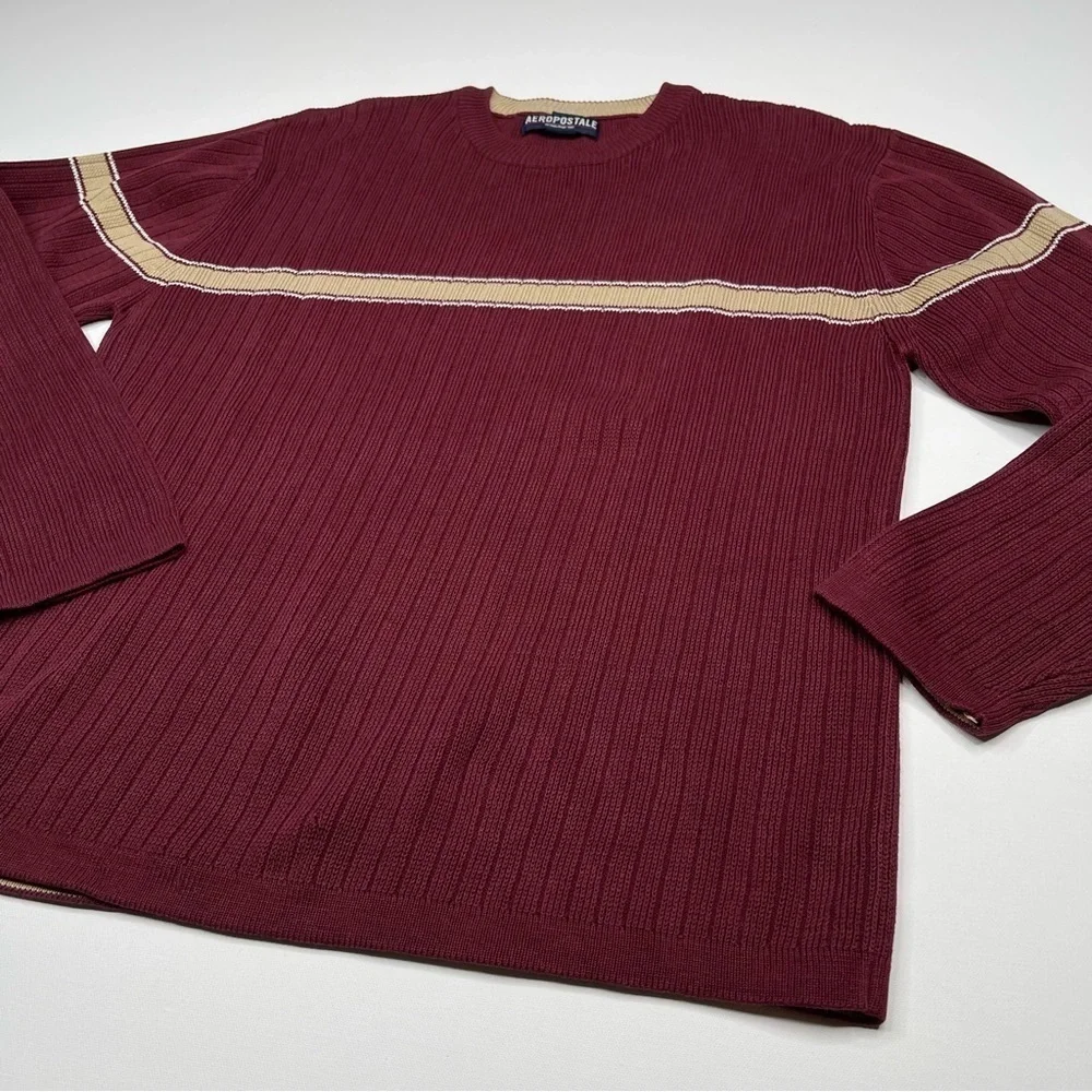 Aeropostale Vintage Sweater Crew Neck Maroon Cable Knit Gorp Outdoor Office
